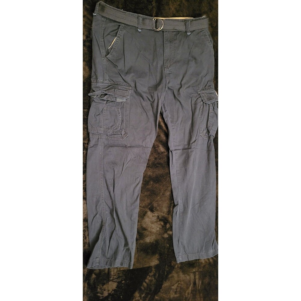 Men's Union Bay Navy Blue Cargo Pants Size 38X34 With Belt 100% Cotton